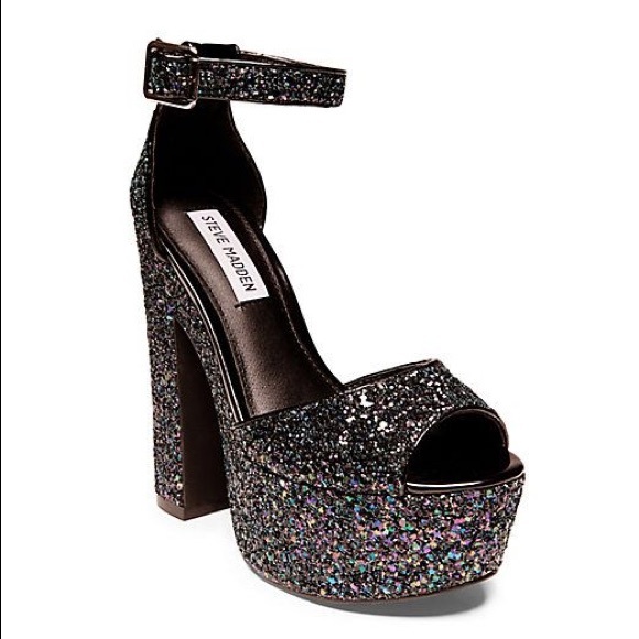 Steve Madden | Shoes | Nwot Black Glitter Heels Sandals Steve Madden | Poshmark